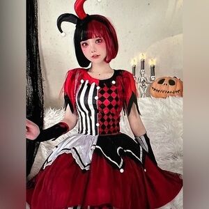 LMYOVE Girls Harlequin Jester Costume – Red & Black Sz L